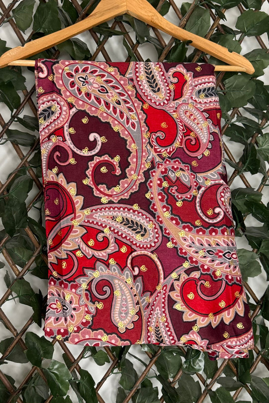 Red Gold Detail Paisley Scarf