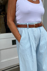 Baby Blue Linen Look Bermuda Shorts
