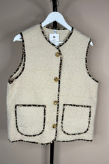 Leopard Trim Gilet Beige