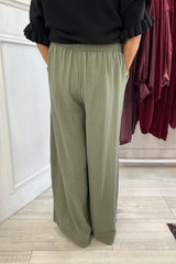 Khaki Green Nicole Wide Leg Trousers