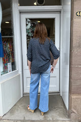 Navy Polkadot Cotton Blouse