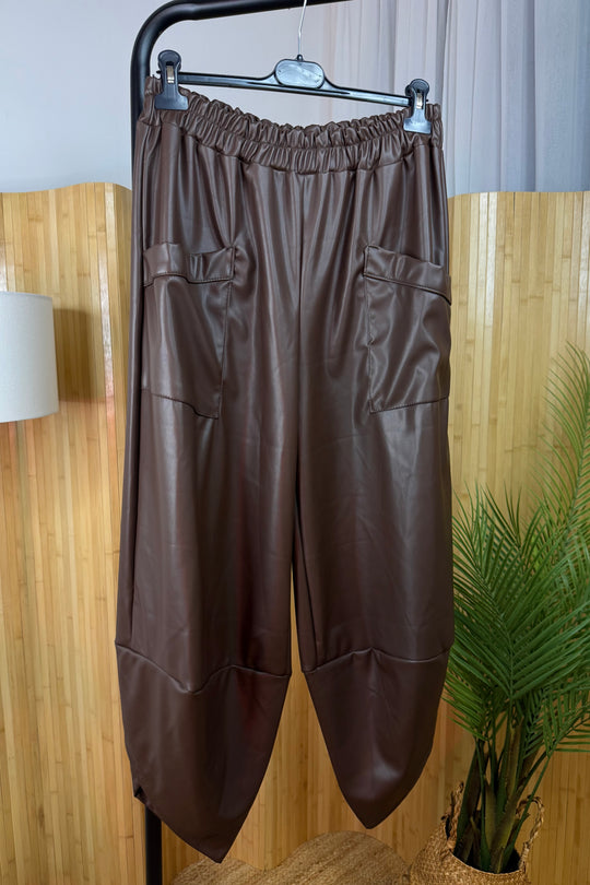 Chocolate Brown PU Cocoon Trousers