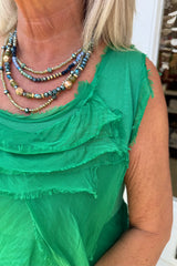 Bright Green Sleeveless Tiered Silky Maxi Dress