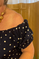 Navy Blue And White Polkadot Maxi Dress