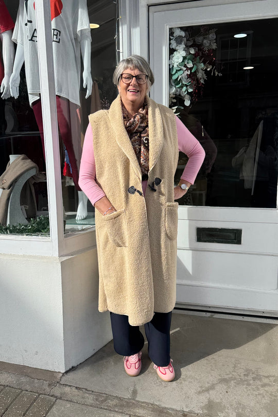 Caramel Beige Oversized Anya Teddy Maxi Gilet