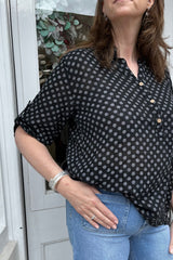 Black Polkadot Cotton Blouse
