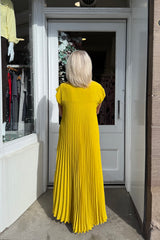 Mustard Yellow Pleated Maxi Dress