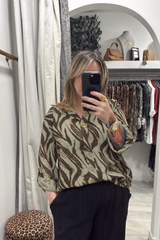 Khaki Green Helen Single Button Tiger Print Top