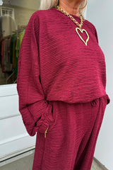 Claret Bessy Crinkle Trouser Set