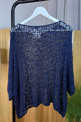 Navy Popcorn Poncho Top