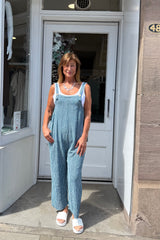 Teal And White Cotton Candy Stripe Dungarees