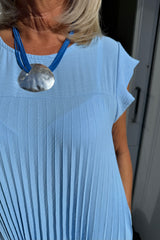 Light Blue Plain Pleated Maxi Dress
