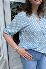Light Blue Polkadot Cotton Blouse