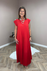Red Pleated Maxi Dress