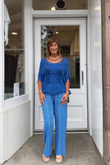 Royal Blue And White Candy Stripe Cotton Trousers