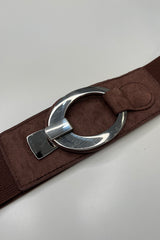 Chocolate Brown Sadie Faux Suede Stretch Waist Belt