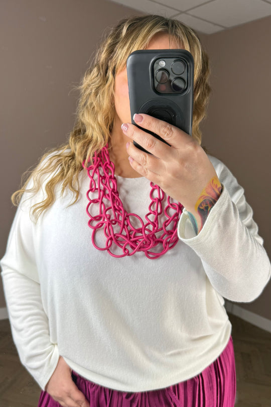 Fuchsia Pink Short Chain Rubber Necklace