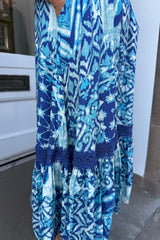 Eden Blue Aztec Print Lace Maxi Dress