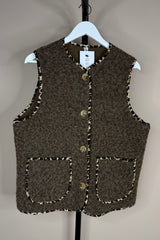 Leopard Trim Gilet Chocolate Brown