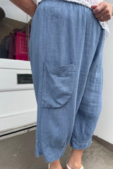 Denim Blue Front Pocket Cropped Trousers