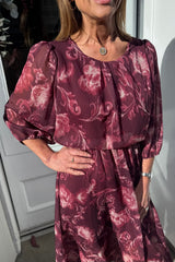 Petra Burgundy Floral Printed Dress