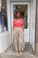 Mocha Raw Hem Linen Trousers