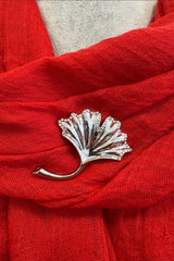 Silver Diamante Leaf Magnetic Brooch
