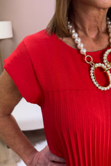 Red Pleated Maxi Dress