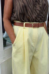 Pale Yellow Linen Look Bermuda Shorts