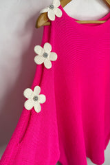 Fuchsia Pink Daisy Fine Knit Jumper