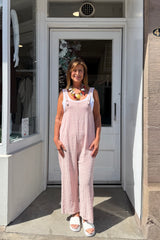 Dusky Pink And White Cotton Candy Stripe Dungarees
