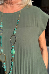 Khaki Green Plain Pleated Maxi Dress