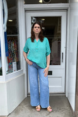 Turquoise Polkadot Cotton Blouse