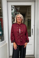 Carrie Burgundy Military Suedette Jacket