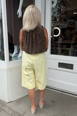 Pale Yellow Linen Look Bermuda Shorts