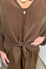 Chocolate Brown Silk Button Through Blouse