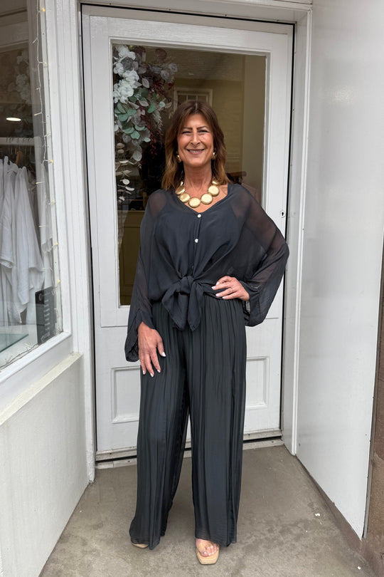 Charcoal Grey Silk Pull On Trousers