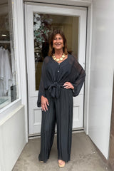 Charcoal Grey Silk Pull On Trousers