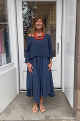 Navy Double Layer Two Piece Strappy Dress
