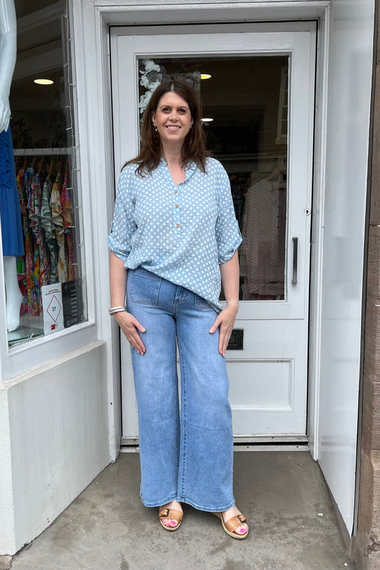 Light Blue Polkadot Cotton Blouse