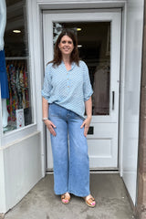 Light Blue Polkadot Cotton Blouse