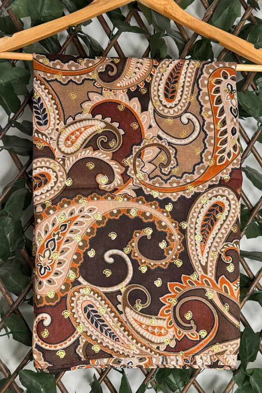 Brown Gold Detail Paisley Scarf
