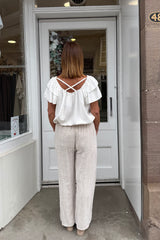 Beige And White Candy Stripe Cotton Trousers
