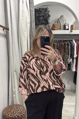 Dusky Pink Helen Single Button Tiger Print Top