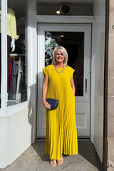Mustard Yellow Pleated Maxi Dress
