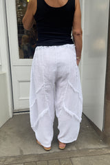 White Raw Hem Linen Trousers