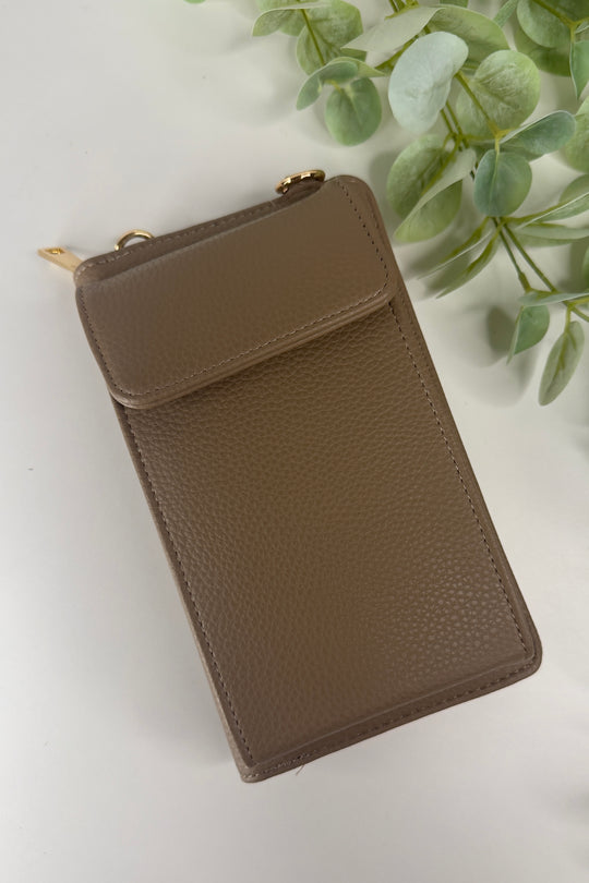 Taupe Zip Wallet Crossbody Bag