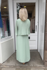 Mint Plain Pastel Vneck Cape Maxi Plisse Dress