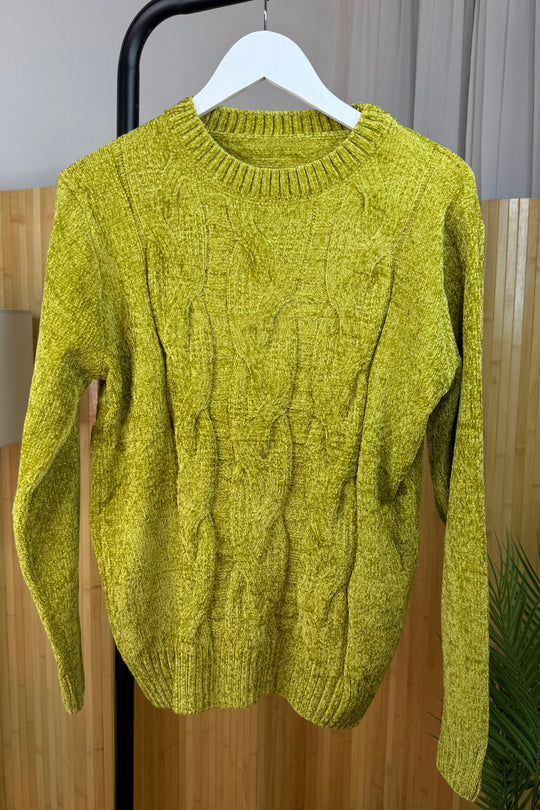 Lime Chenille Arran Style Jumper