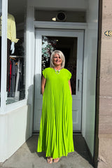 Bright Lime Green Pleated Maxi Dress